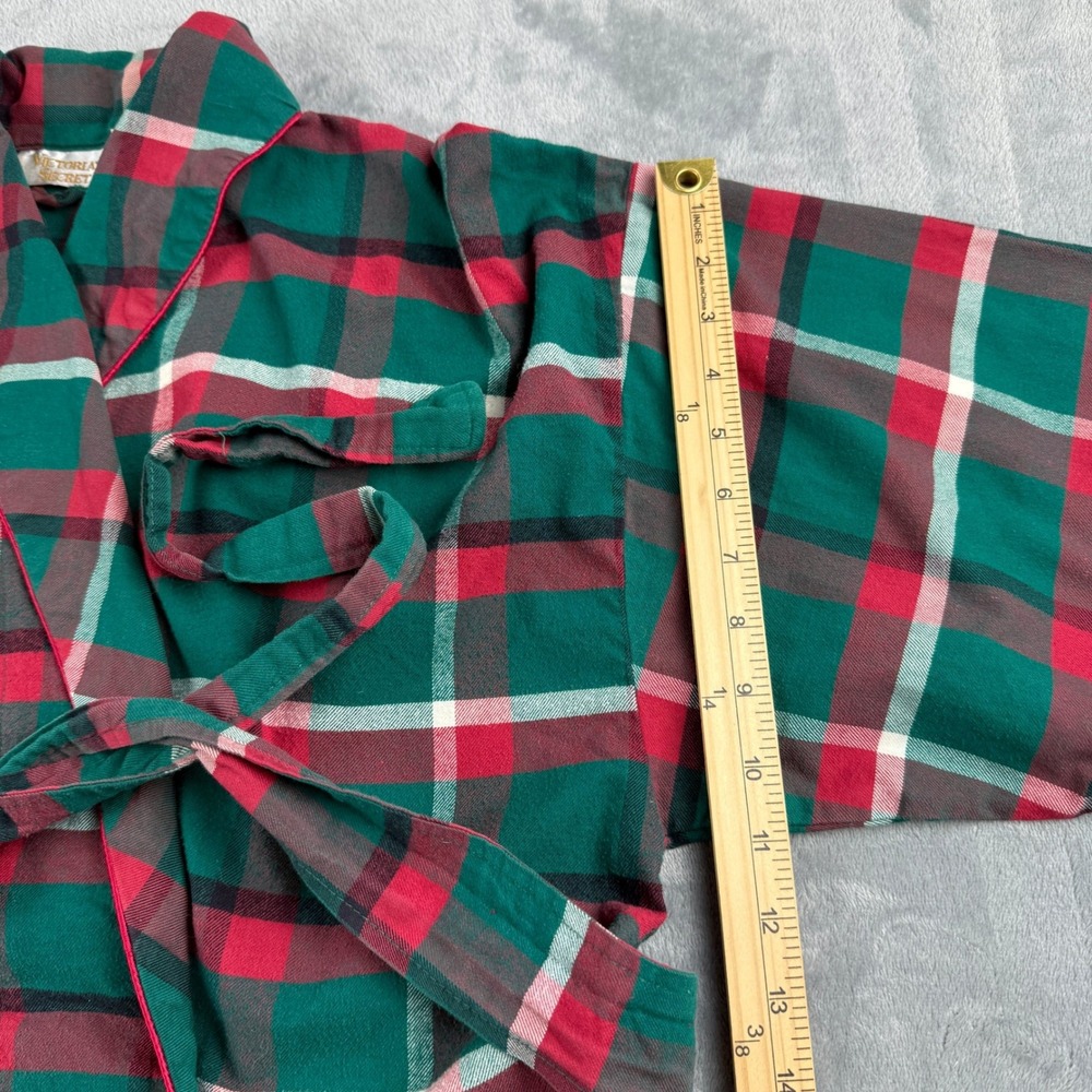 Vintage Victoria's Secret Gold Label Green Red Plaid Cotton Robe P/S Academia - Picture 10 of 16